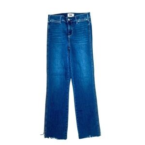 Paige Slim Straight Blue Jeans Women’s 26 Raw Split Hem Ankle High Rise Stretch
